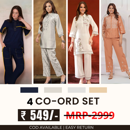Stylish & Versatile 4 Co-ord Set Combo for Women