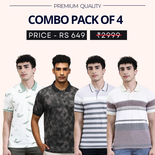 Combo Pack Of 4|Men's Style & Comfort Premium T-Shirts | Half Sleeves