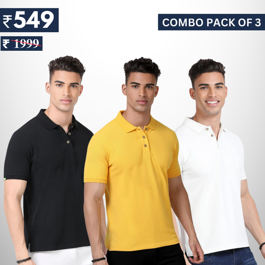 Combo Pack Of 3 | Men's Polo T-Shirts | Stylish & Comfortable