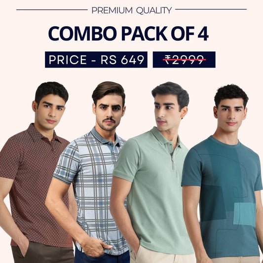 Combo Pack Of 4|Men's Style & Comfort Premium T-Shirts | Half Sleeves