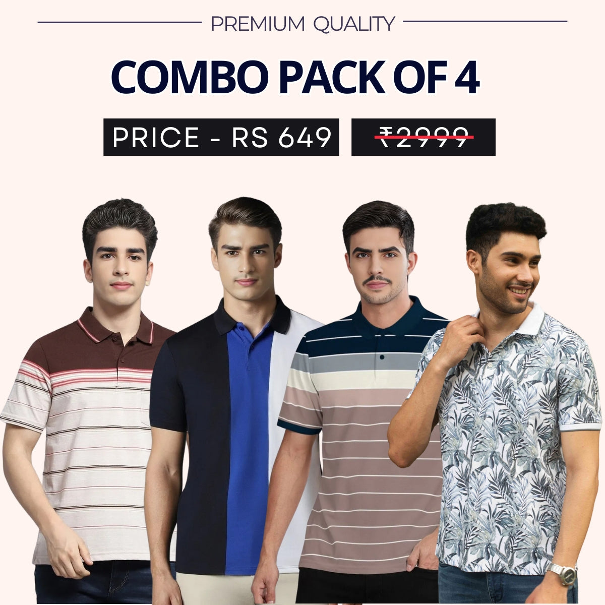 Combo Pack Of 4|Men's Style & Comfort Premium T-Shirts | Half Sleeves