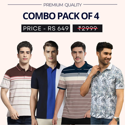 Combo Pack Of 4|Men's Style & Comfort Premium T-Shirts | Half Sleeves