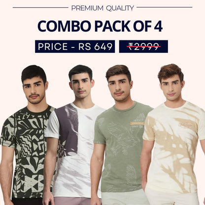 Combo Pack Of 4|Men's Style & Comfort Premium T-Shirts | Half Sleeves