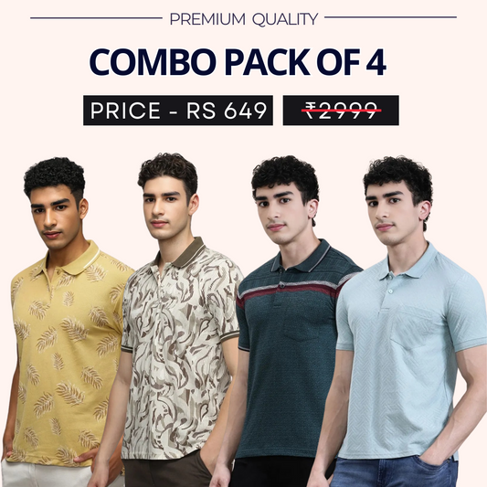 Combo Pack Of 4|Men's Style & Comfort Premium T-Shirts | Half Sleeves