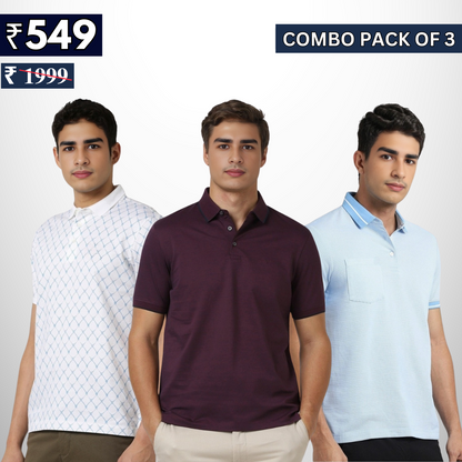 Combo Pack Of 3 | Men's Polo T-Shirts | Stylish & Comfortable