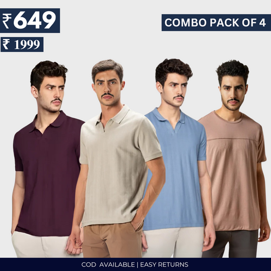 Combo Pack Of 4|Men's Style & Comfort Premium T-Shirts | Half Sleeves
