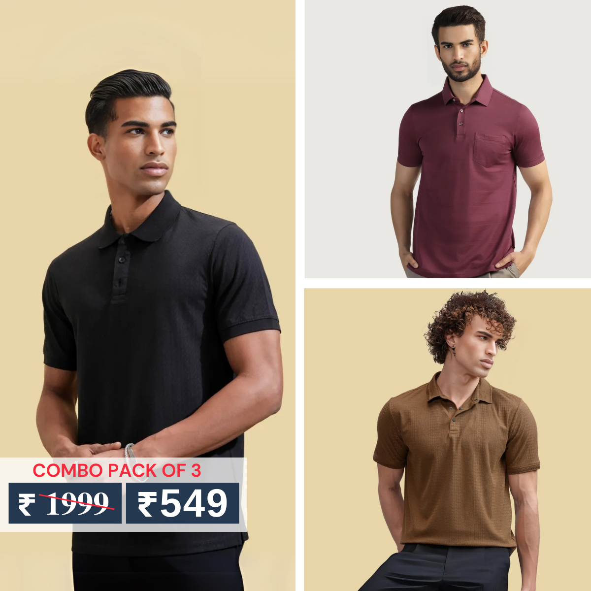 Combo Pack Of 3 | Men's Polo T-Shirts | Stylish & Comfortable